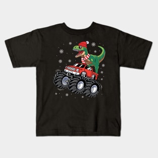 Dinosaur T Rex Riding Monster Truck Funny Christmas Xmas Kids T-Shirt